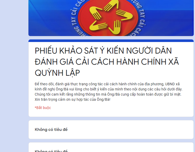 Hướng dẫn đánh giá cải cách hành chính trên Google Form